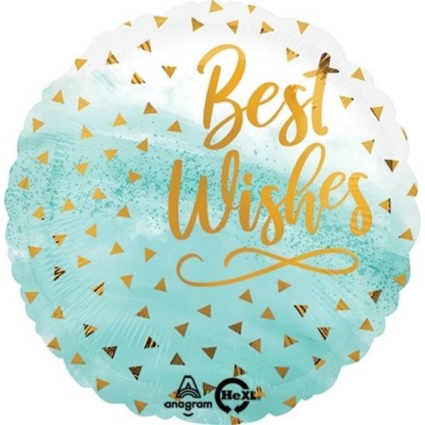 Loonballoon Sentiments Balloons, 18in. Best Wishes, Best Wishes Gold Confetti Balloon LOON-LAB-114009-C-U